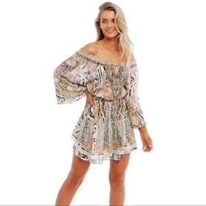 Camilla Off the Shoulder Tiered Mini Dress NWT Size Medium Gates of Glory